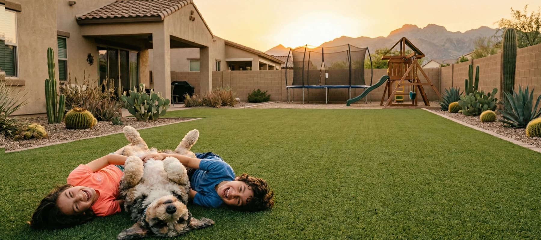 Clean west-side Tucson backyard with family and dog