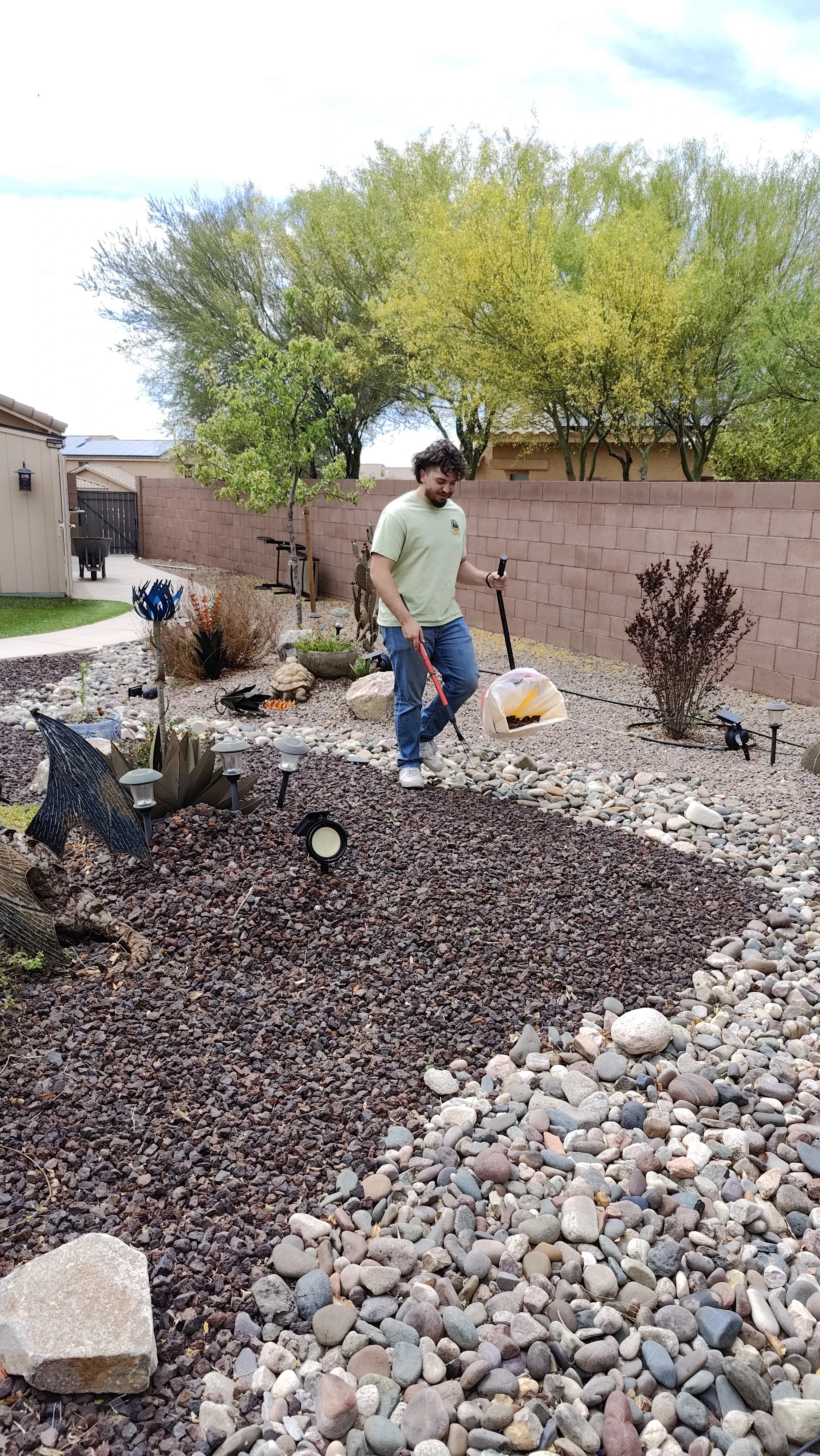 Cleanup crew member on route with tools