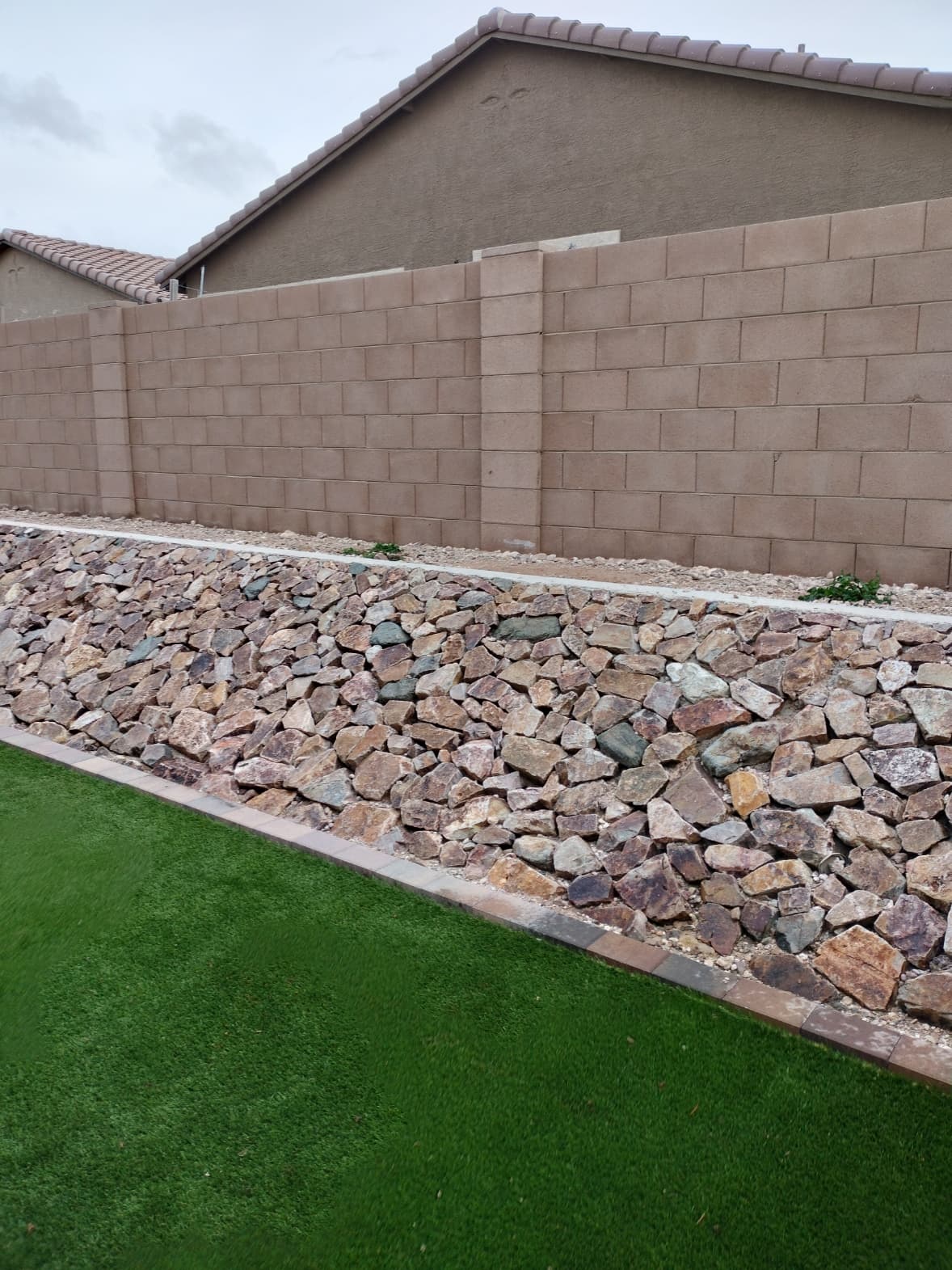 Large yard with desert landscaping and paver path